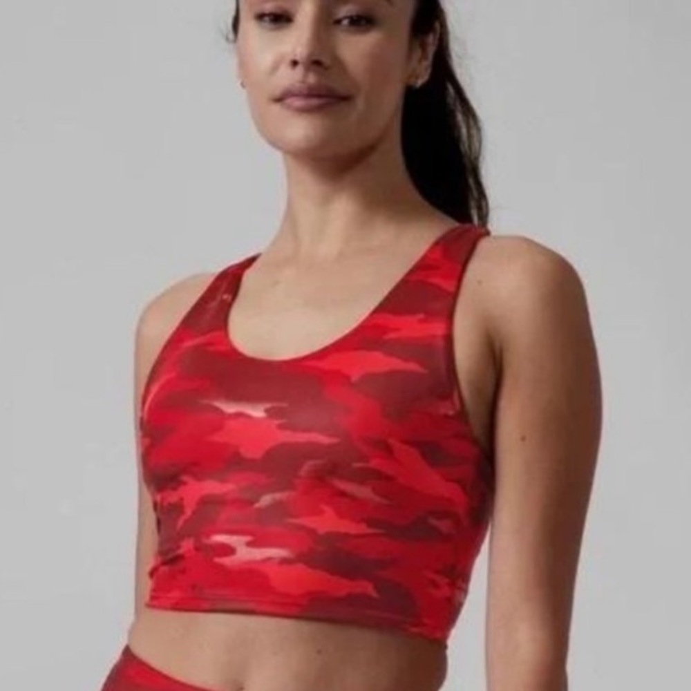 Athleta Supersonic Red Camo Ultimate Printed Crop Top Sports Bra - Sz S